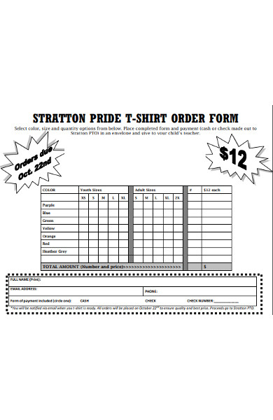 pride t shirt order form