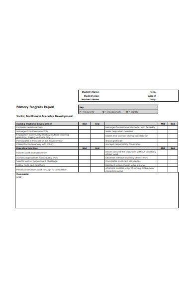 primary student progress report form