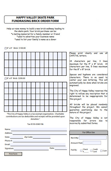 printable fundraising order form