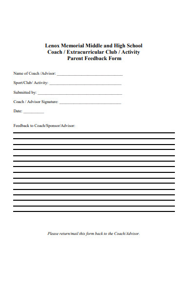 printable parent feedback form sample