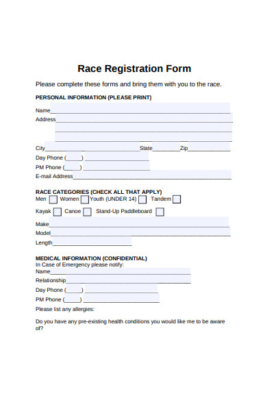 Car Race Registration Form Template