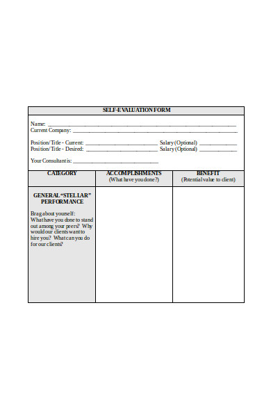 printable self evaluation form