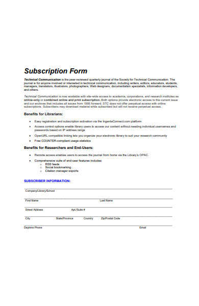 printable subscriber form