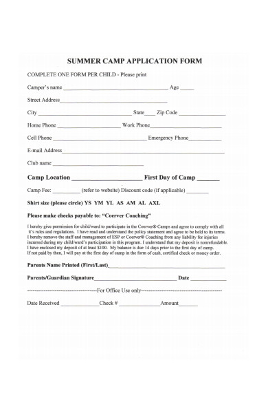 Free 31 Summer Camp Application Forms In Pdf Ms Word Xls