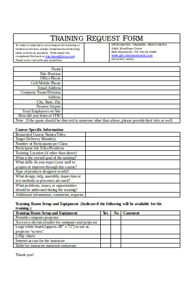 printable training request form