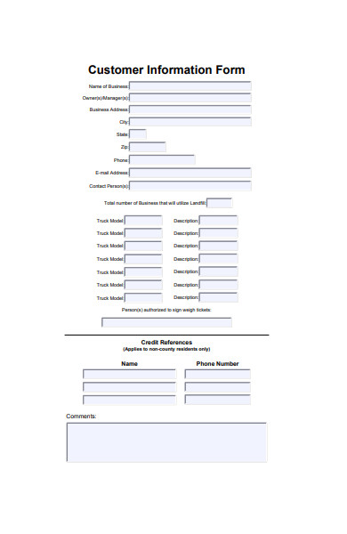 professional customer information form