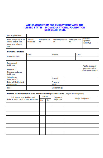 professional employment application form
