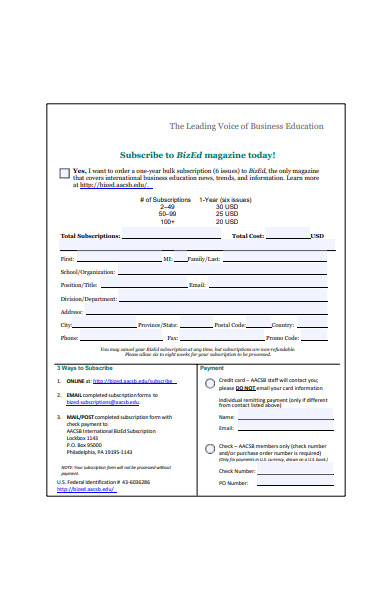 professional subscription form