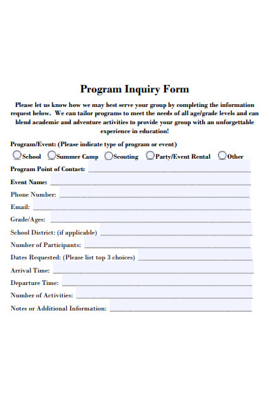 FREE 50 Inquiry Forms In PDF MS Word doc 