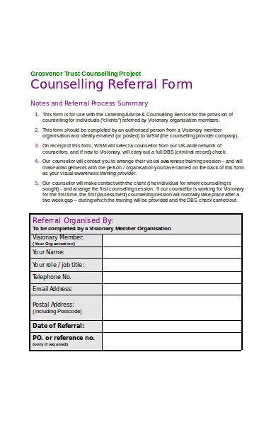 Free 47 Sample Counseling Referral Forms In Pdf Ms Word Doc 3542