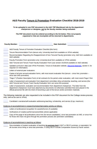 promotion evaluation checklist form
