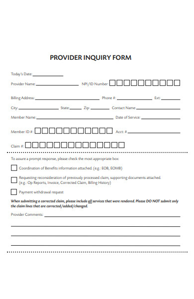 provider inquiry form
