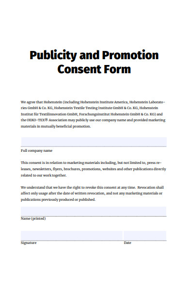 publicity and promotion form