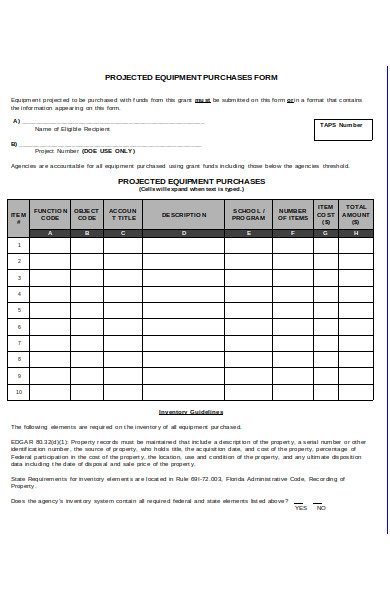 purchase equipment form