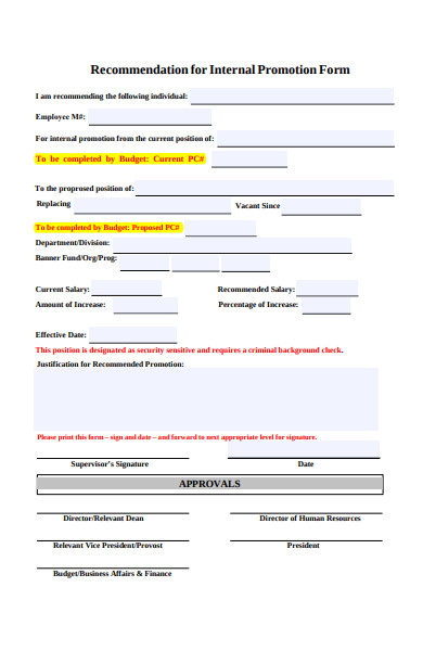 recommendation promotion form