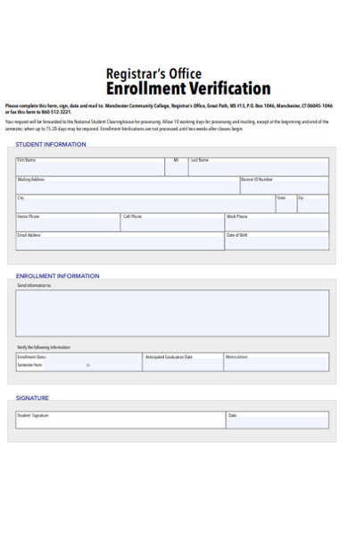 register office enrollment verification form