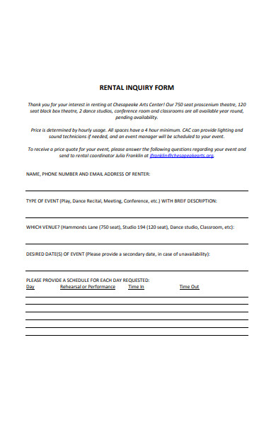 rental inquiry form