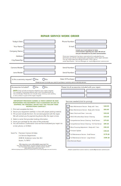 repair service work order form