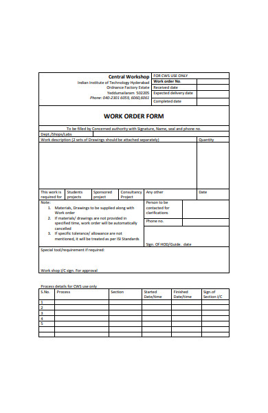 repair work order form sample