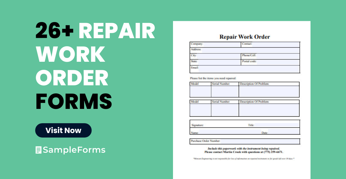 Compact Repair Order Forms for Auto Repair Shops