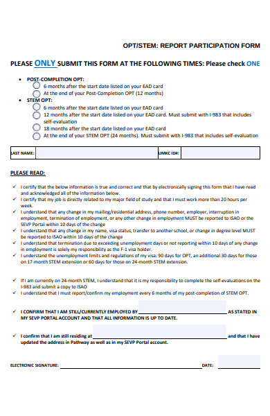 report participation form