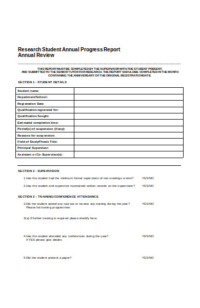 research student progress report form