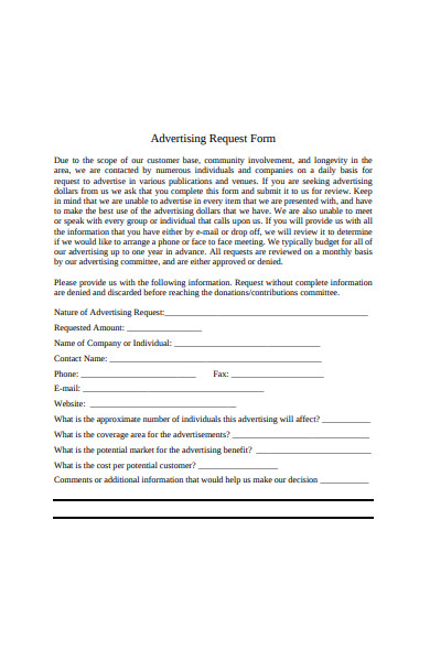 sample advertisement request form