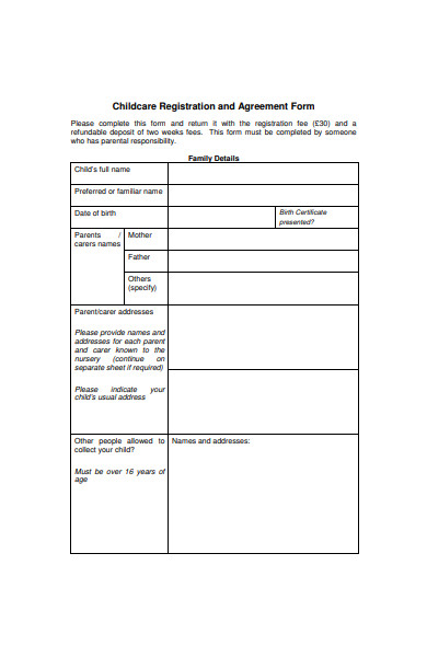 sample childcare registration form
