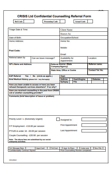 sample confidential counseling referral form