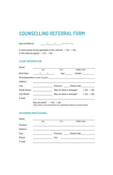 Free 47 Sample Counseling Referral Forms In Pdf Ms Word Doc 3452