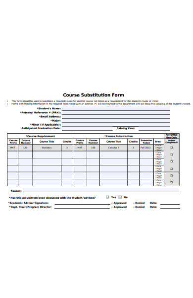 sample course substitution form