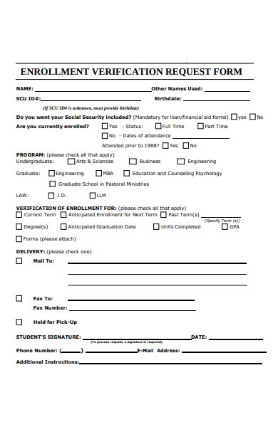 sample enrollment verification request form
