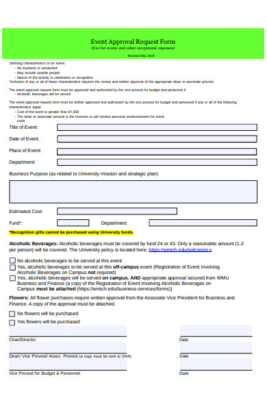sample event approval request form