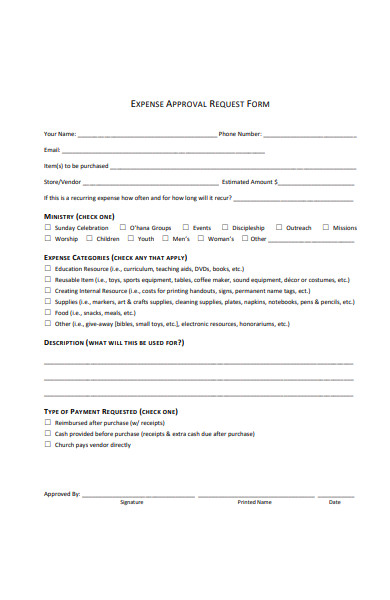 sample expense approval request form