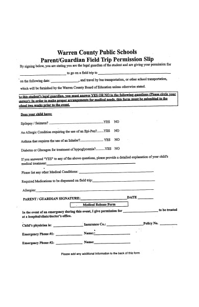 sample field trip permission form