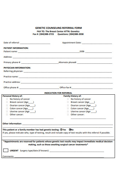sample genetic counseling referral form
