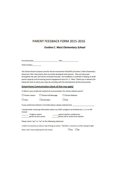 sample parent feedback form