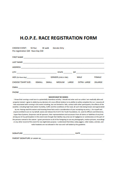 sample run race registration form