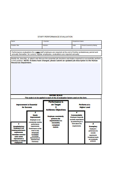 sample staff performance evaluation form
