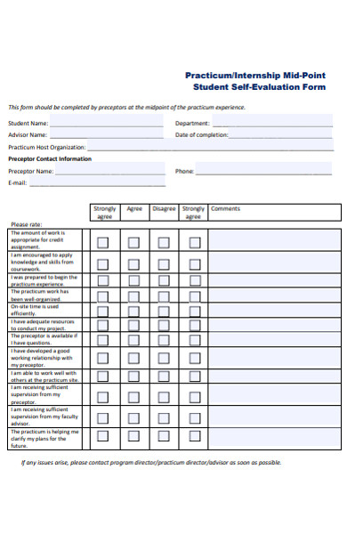 sample student self evaluation form