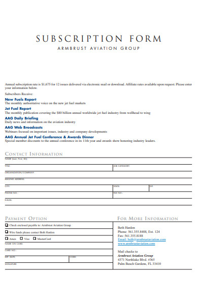 sample subscription form in pdf