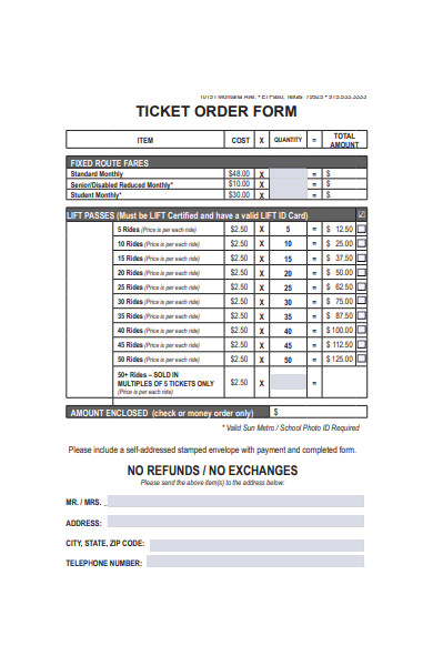 sample ticket order form
