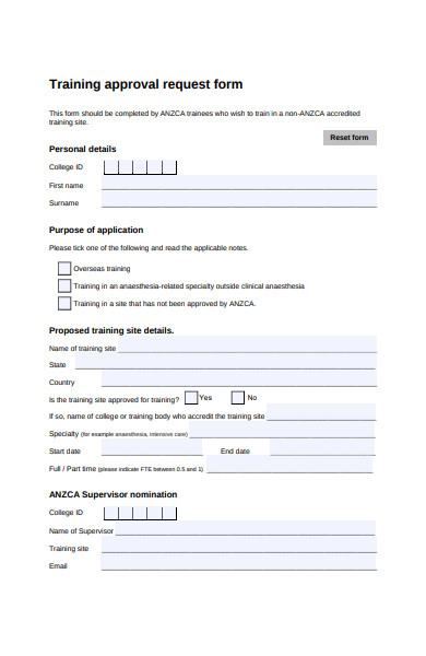 sample training approval request form