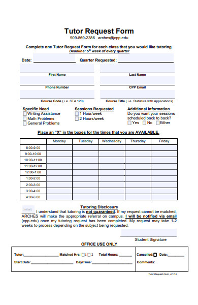 FREE 30 Tutor Request Forms PDF Ms Word Excel