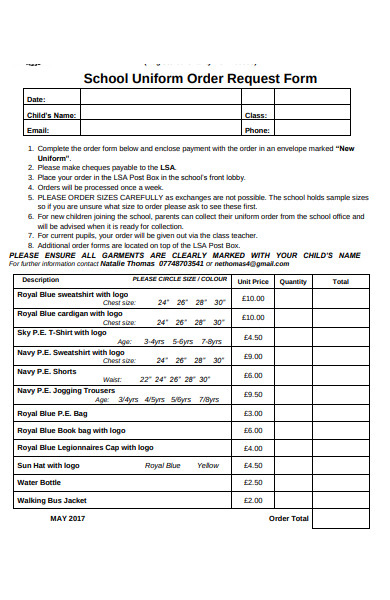 FREE 22+ Uniform Order Forms in PDF | MS Word | XLS