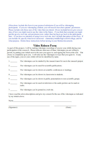 sample video release form