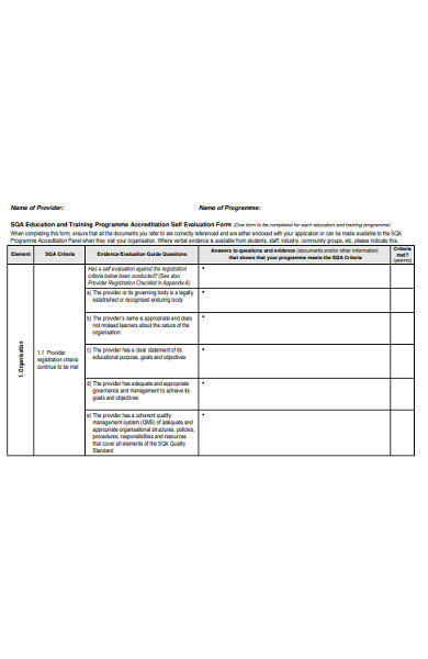 school education self evaluation form
