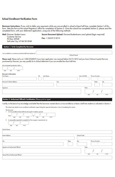 school enrollment verification form