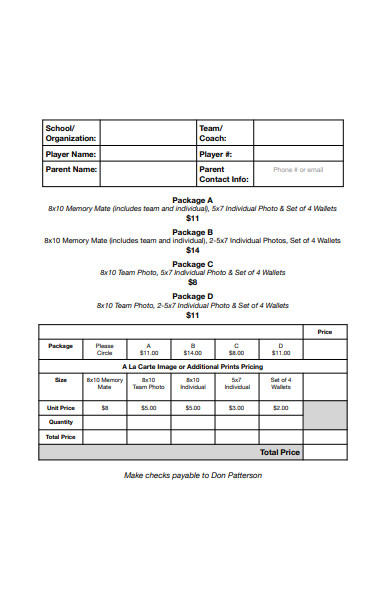 school photograph order form template