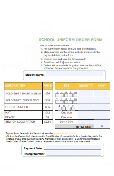 school uniform order form